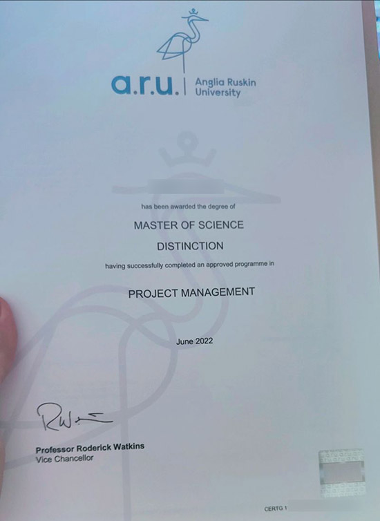 Master of Project Management Degree in ARU 2022