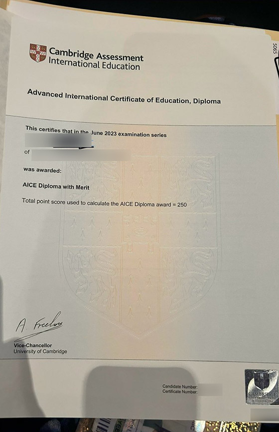 Cambridge Diploma Certificate 2023