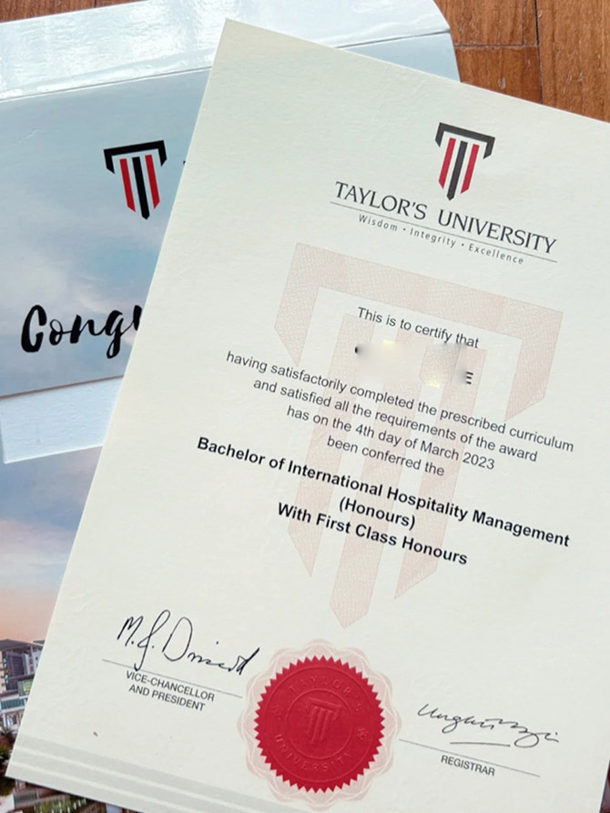 Taylor's University Bachelor of International Hospitality Management (2023) — Sample