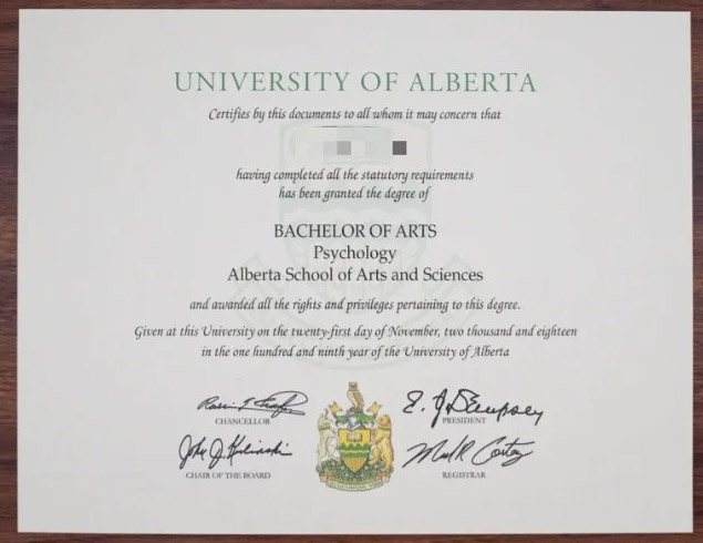 Sample of Bachelor of Arts Degree from the University of Alberta