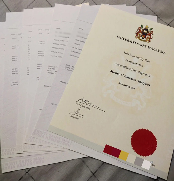 Sample of Degree and Transcript from Universiti Sains Malaysia in 2023