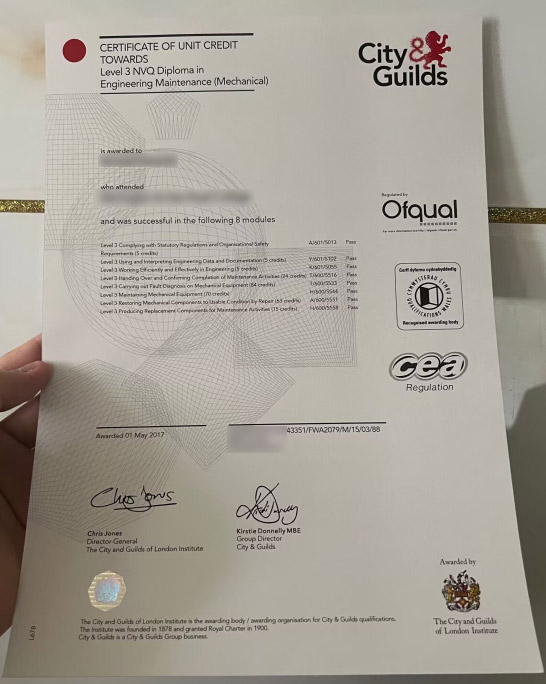 City and Guilds Factory Maintenance Level 3 Certificate Sample