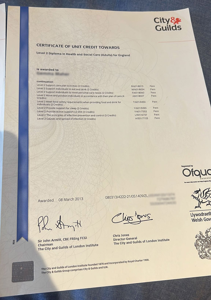 Sample of City and Guilds Diploma in Health and Social Care