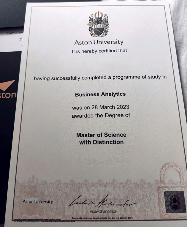Sample of the Bachelor's Degree Program in Science at Aston University in 2023