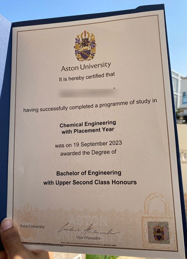 Aston University 2023 Engineering Degree Sample