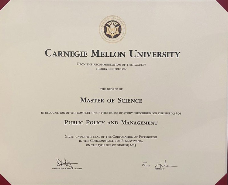 Sample of the Master of Science Degree Program at Carnegie Mellon University in 2023