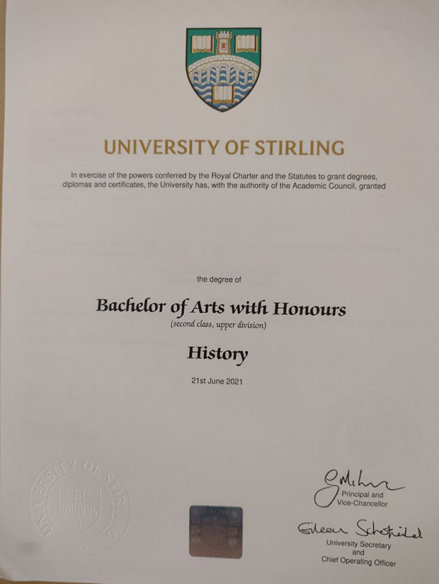 Stirling University 2021 Degree Sample