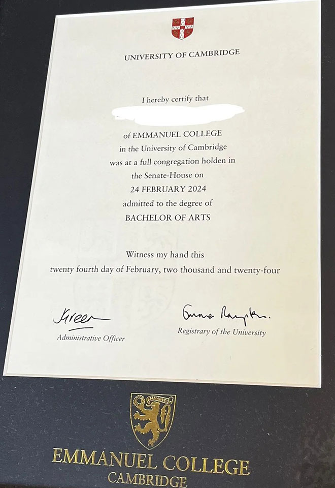 Sample of 2024 Degrees from the University of Cambridge