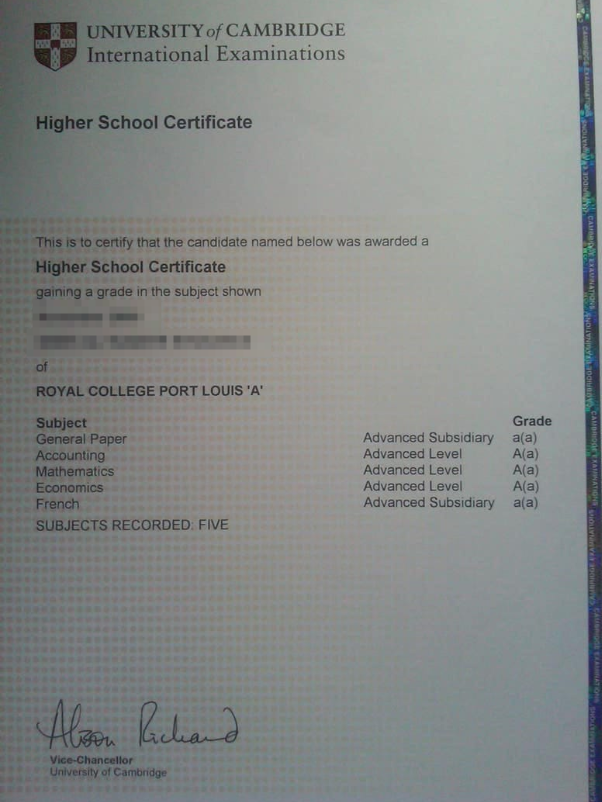 Sample of Cambridge High School Diploma