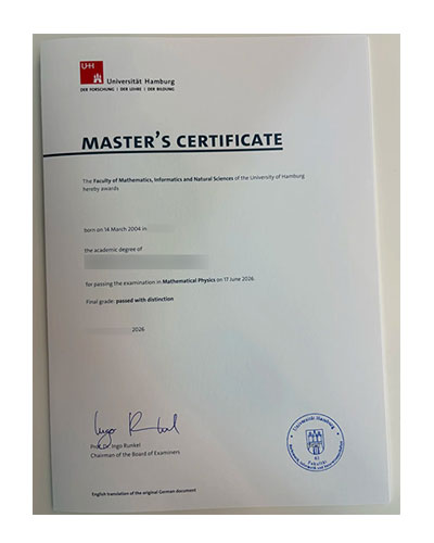 Sample of diploma degree from the University of Hamburg